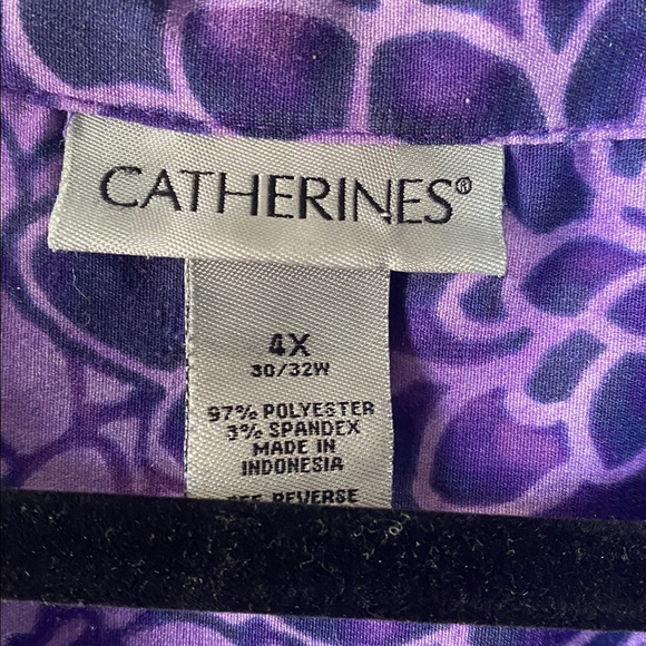 Catherines Blouse Women’s 4X 30/32W Purple Floral Button Up Collared Shirt - Picture 6 of 12